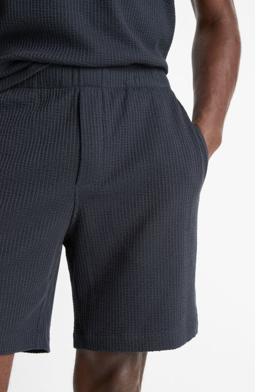 Vince Stretch Cotton Seersucker Shorts In Blue