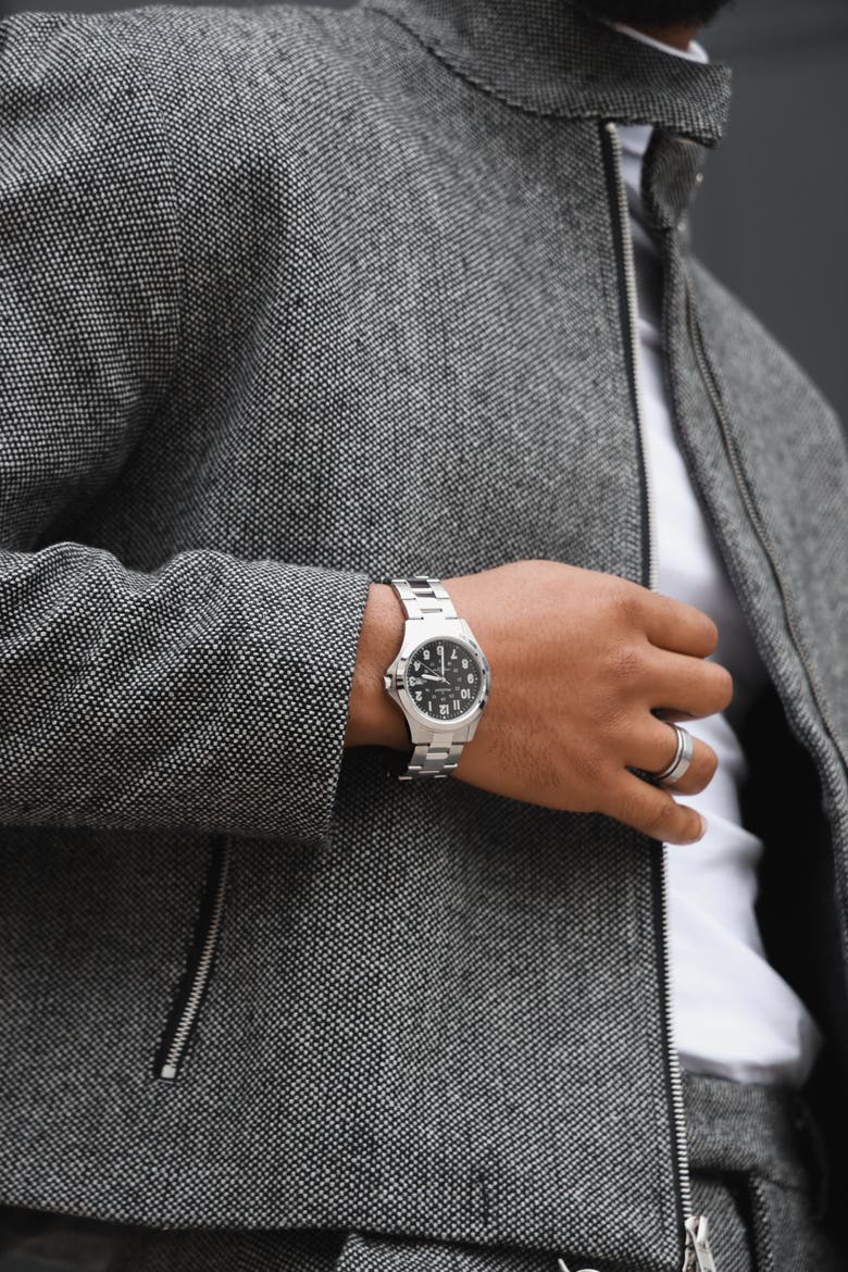 Military Round Dial Calendar Bracelet Watch - 40MM, Alternate, color, Silver