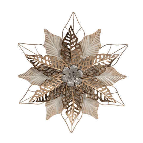 Christmas Poinsettia Wall Hanging Gold Decorative Art Sculpture 18"