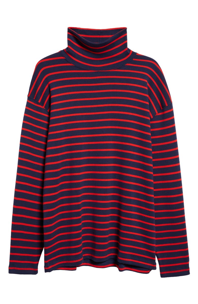 BEAMS Fraise Stripe Long Sleeve Turtleneck Cotton Rib T-Shirt, Alternate, color,