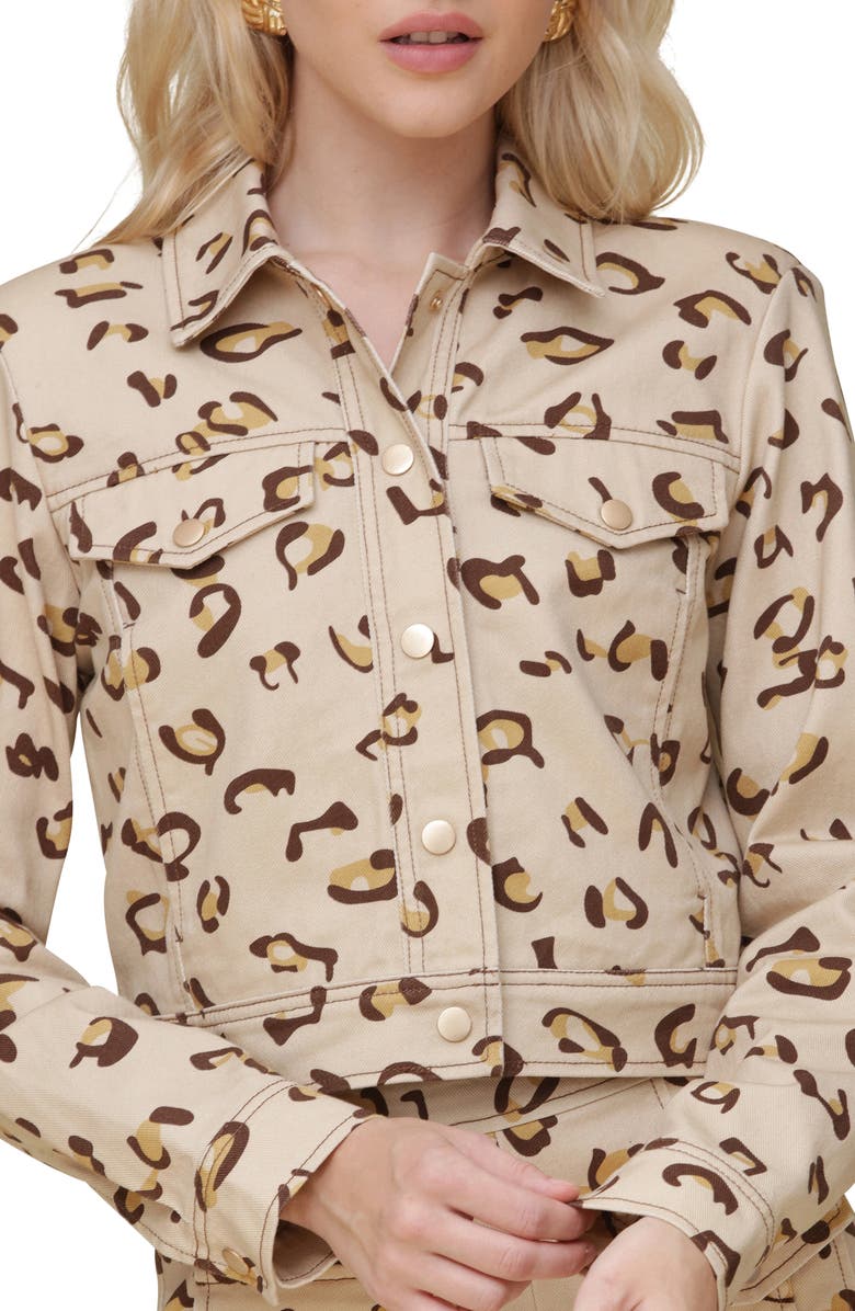 Avec Les Filles Cropped Cargo Trucker Jacket, Alternate, color, Spring Leopard