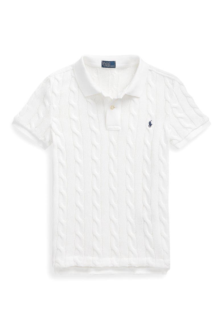 Cable Stitch Polo Sweater, Alternate, color, WHITE