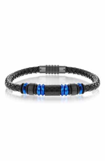 BLACKJACK Men's Stainless Steel & Carbon Fiber Woven Leather Bracelet