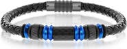 BLACKJACK Men's Stainless Steel & Carbon Fiber Woven Leather Bracelet