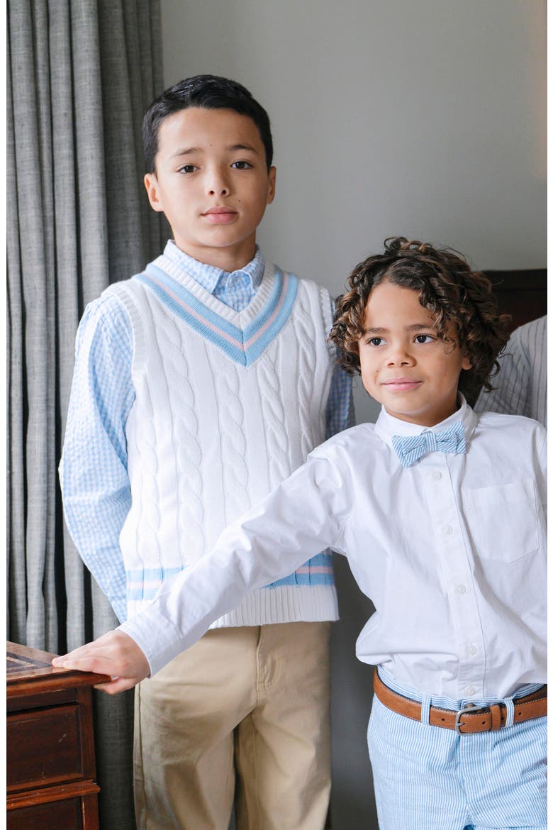 Boys' Organic Cricket Sweater Vest, Kids, Alternate, color, White with Blue and Pink
