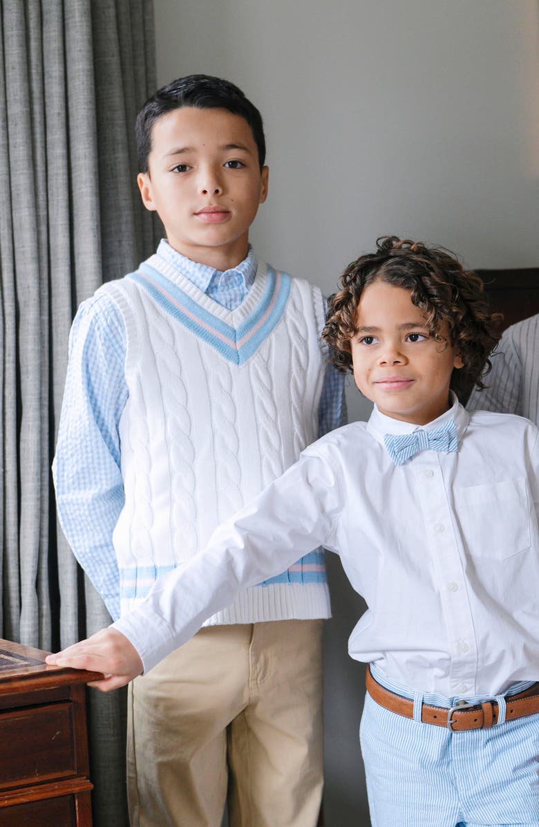 Hope & Henry Boys' Organic Cricket Sweater Vest, Kids, Alternate, color, White With Blue And Pink