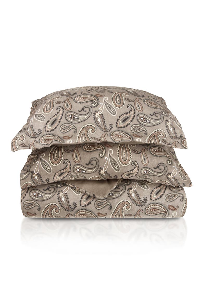 Cotton Flannel Paisley Duvet Set, Main, color, GREY