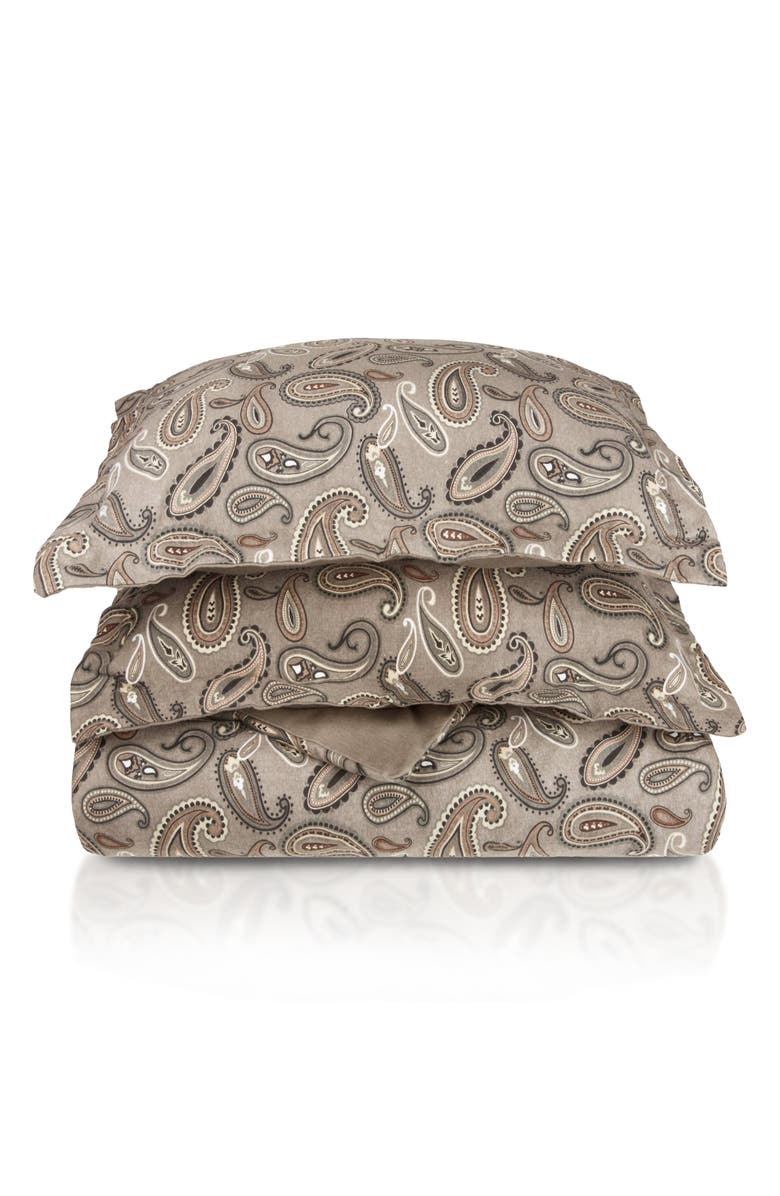 Superior Cotton Flannel Paisley Duvet Set, Main, color, Grey