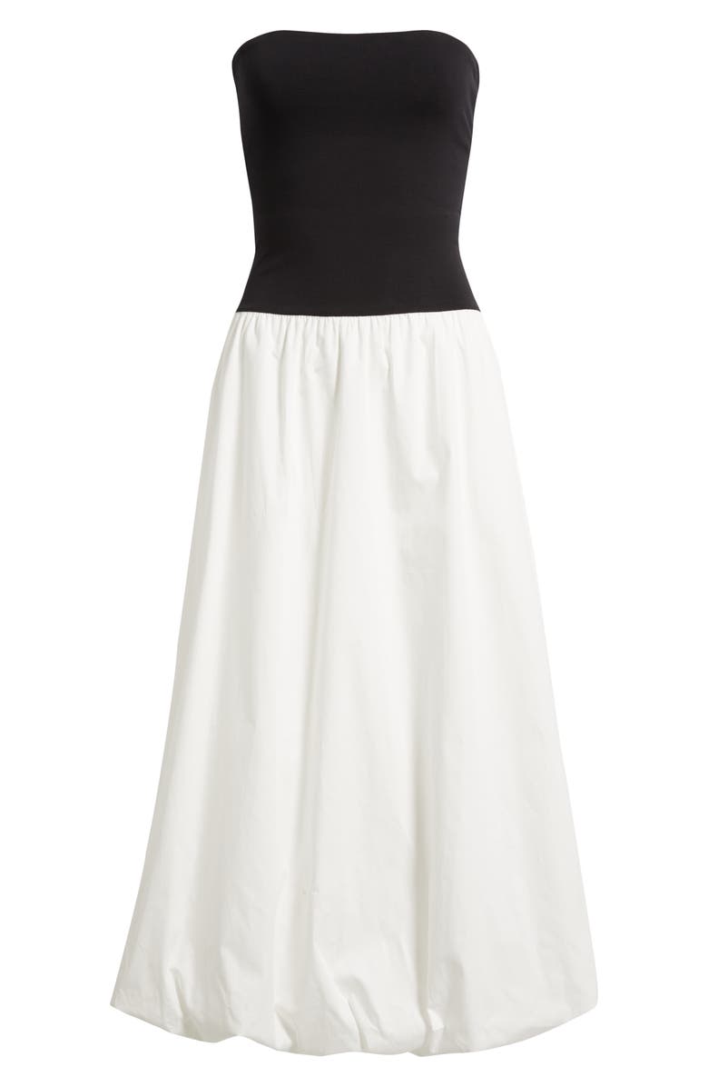 MANGO Luigi Mixed Media Strapless Bubble Hem Dress, Alternate, color, Black