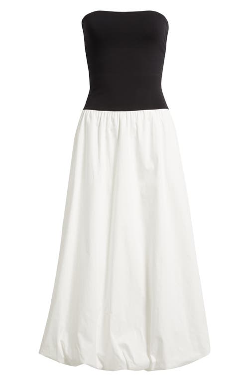 Mango Luigi Mixed Media Strapless Bubble Hem Dress In Black
