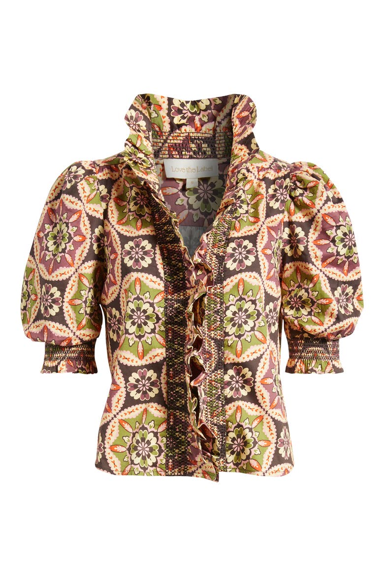 Zuri Print Puff Sleeve Top, Alternate, color, LETTERS TO HATTIE MEDALLION