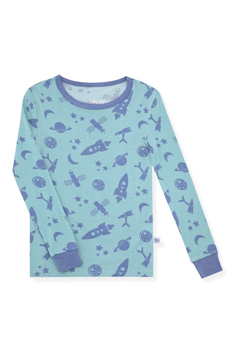 Fitted Long Sleeve Two-Piece Pajamas, Alternate, color, GREEN/ BLUE