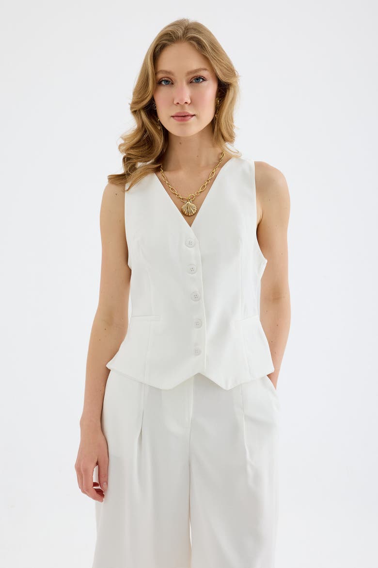 Corinne Tailored Peplum Vest, Alternate, color, White