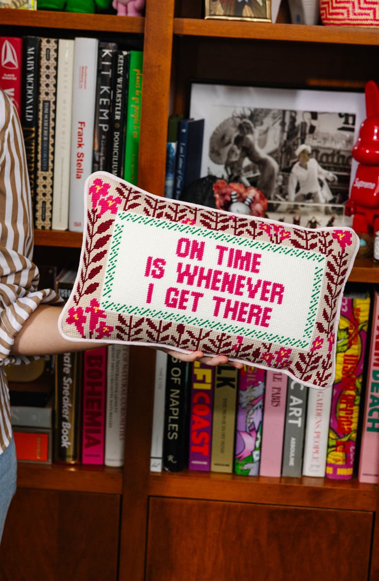 Furbish On Time Needlepoint Pillow, Alternate, color, Red, Beige, Ivory, Green