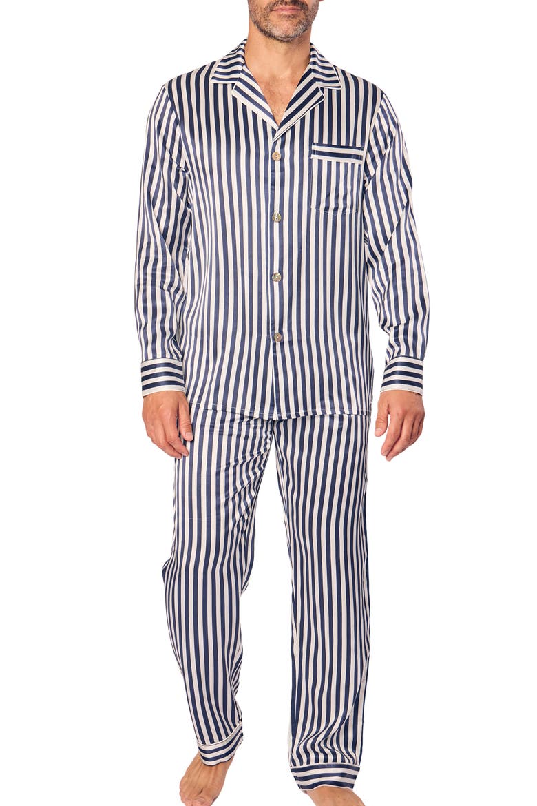 Bengal Stripe Silk Pajamas, Main, color, NAVY