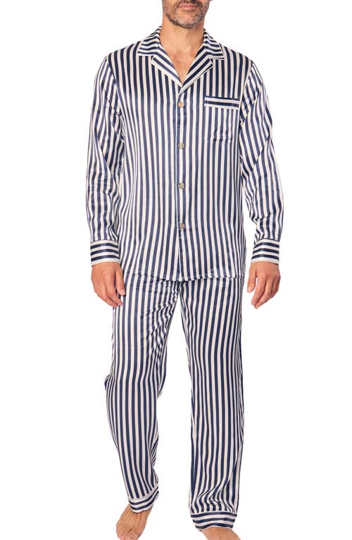 Petite Plume Bengal Stripe Mulberry Silk Pajamas in Navy  product