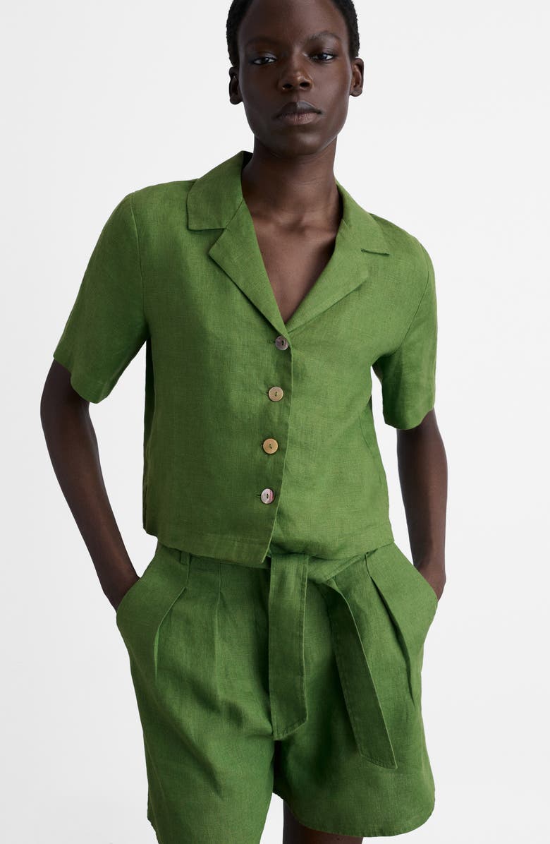 MANGO Belted Linen Shorts, Alternate, color, Green