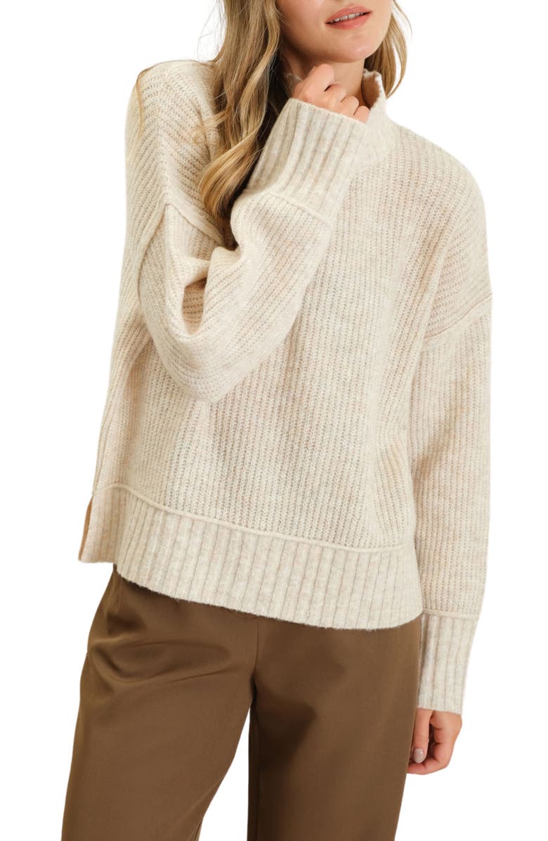 Blu Pepper Mock Neck Rib Sweater, Main, color, Oatmeal