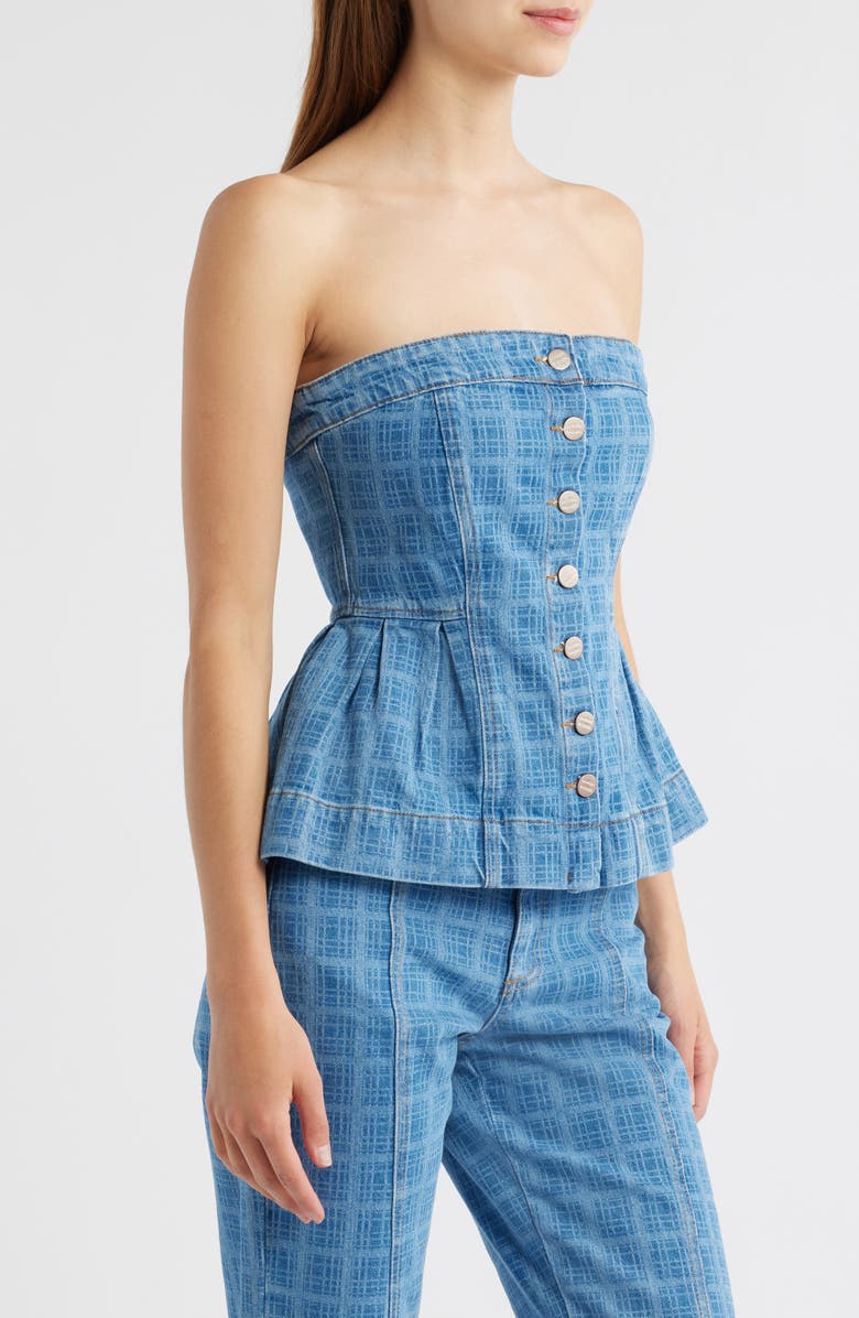 Damson Madder Elosie Strapless Peplum Denim Top, Alternate, color, Blue