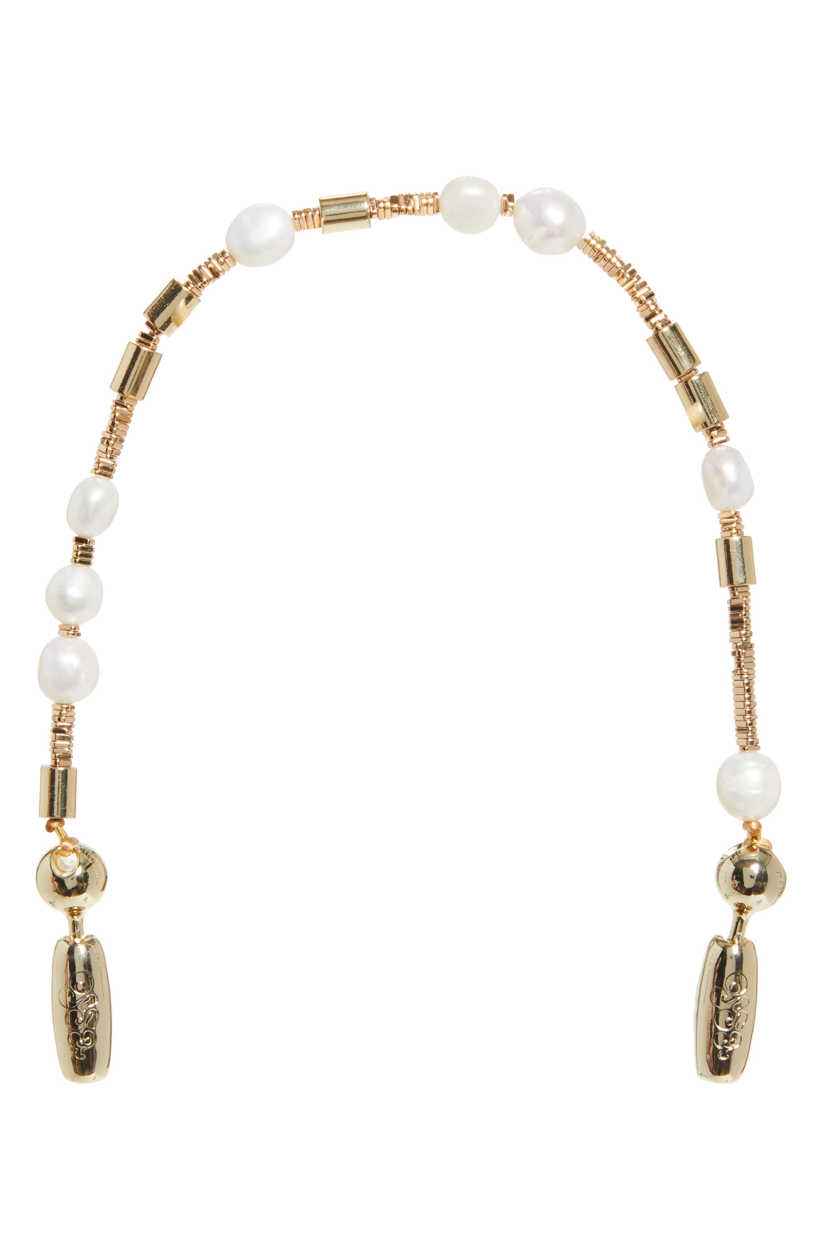 Banded Freshwater Pearl Wrist Strap, Main, color, PEARL / GOLD