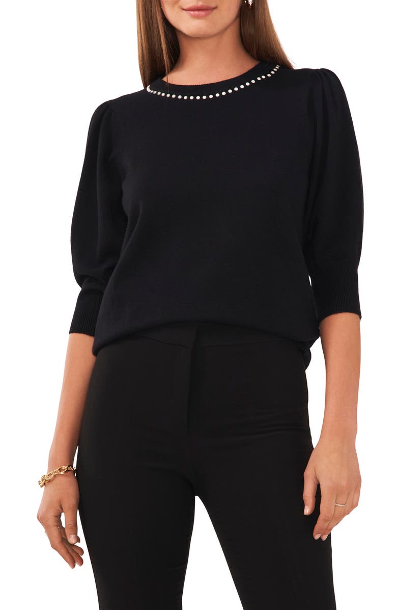 Chaus Beaded Collar Puff Sleeve Sweater, Main, color, 