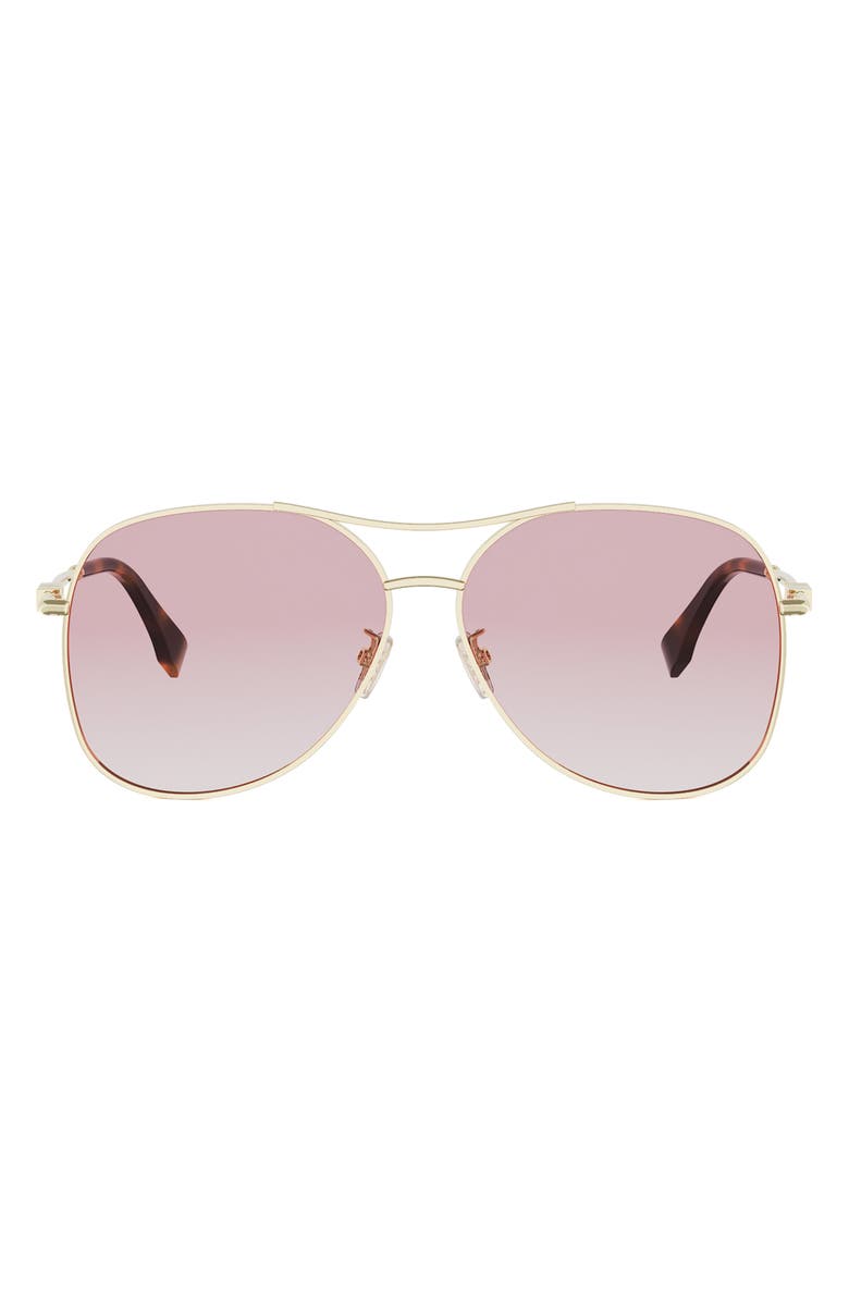 Fendi graphy 61mm Gradient Pilot Sunglasses, Main, color, Shiny Endura Gold / Gradient