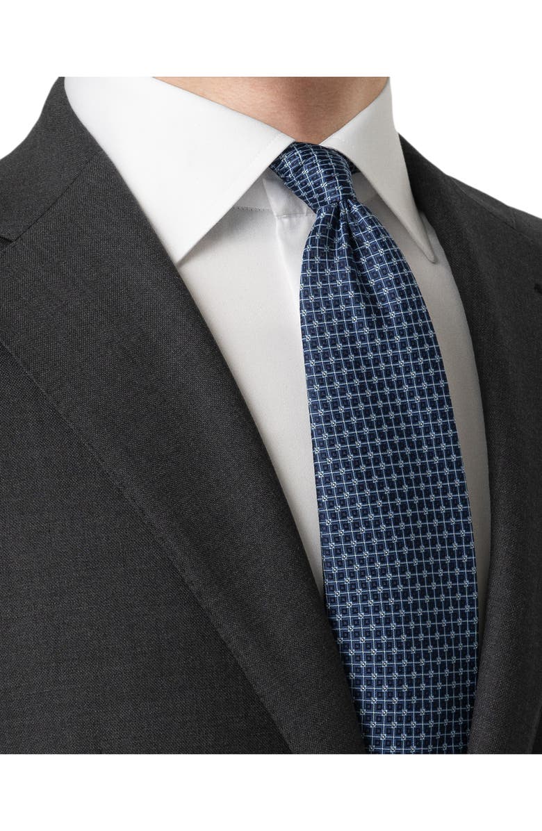 Eton Navy Geometric Pattern Silk Jacquard Tie, Alternate, color, Navy