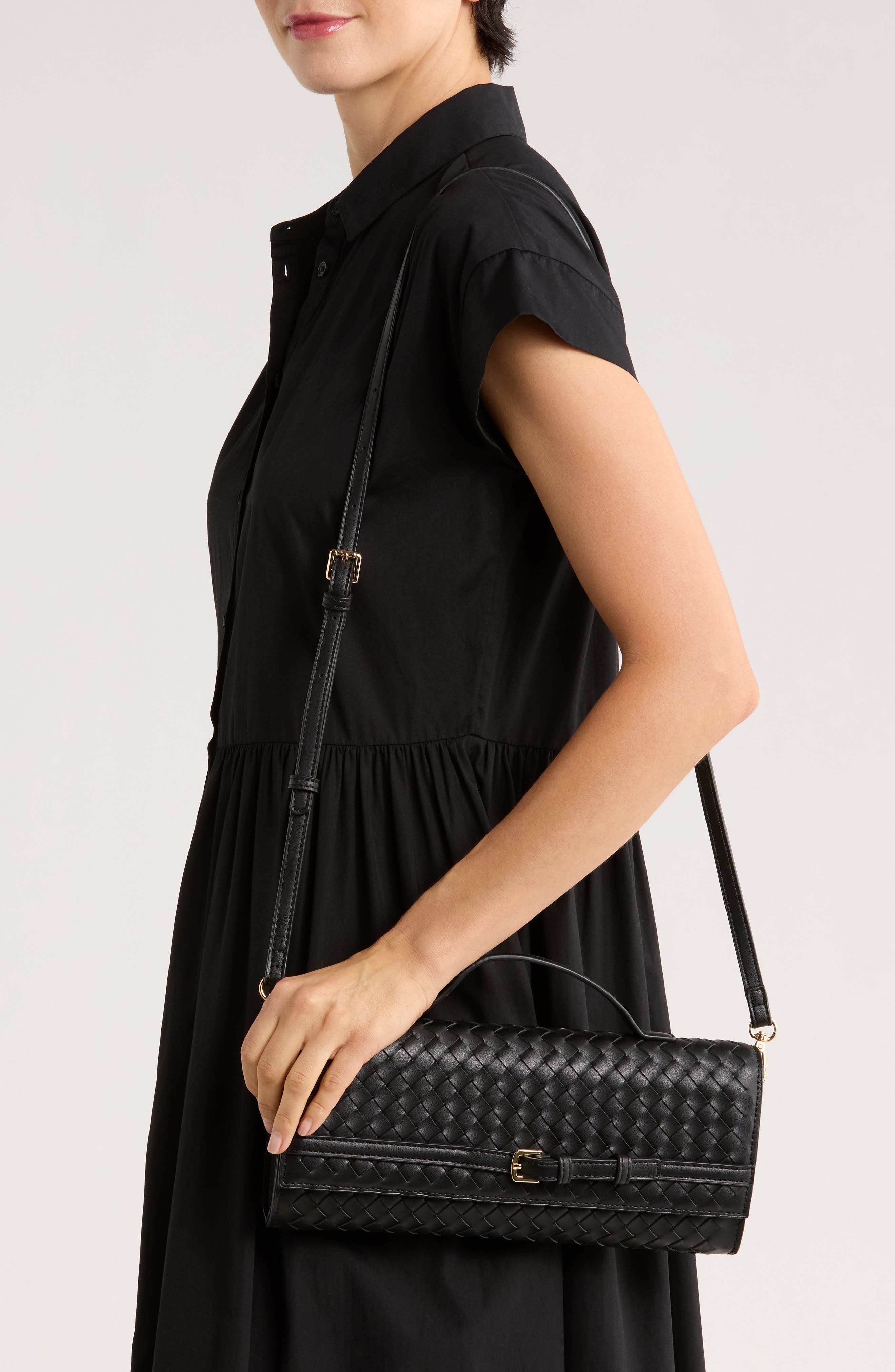 URBAN EXPRESSIONS HANDBAGS Woven Convertible Clutch, Alternate, color, Black