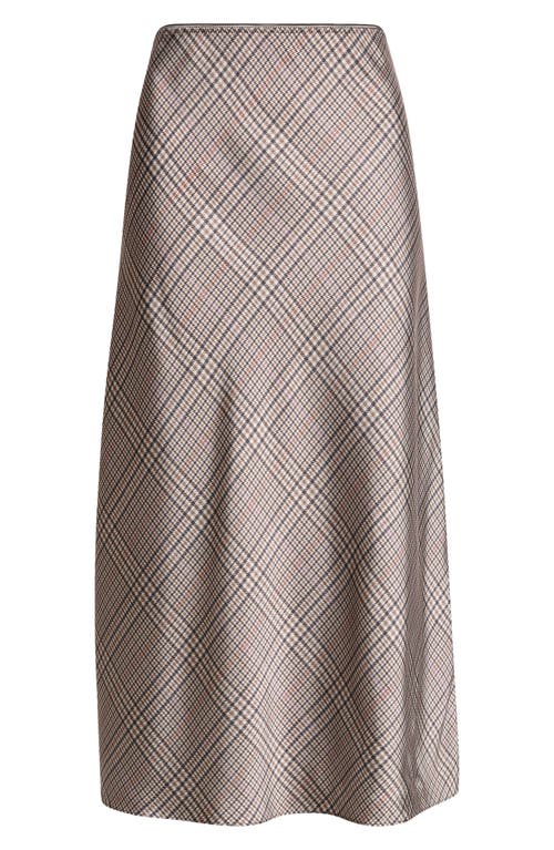 Vince Pressed Plaid Satin Slip Skirt In Brown