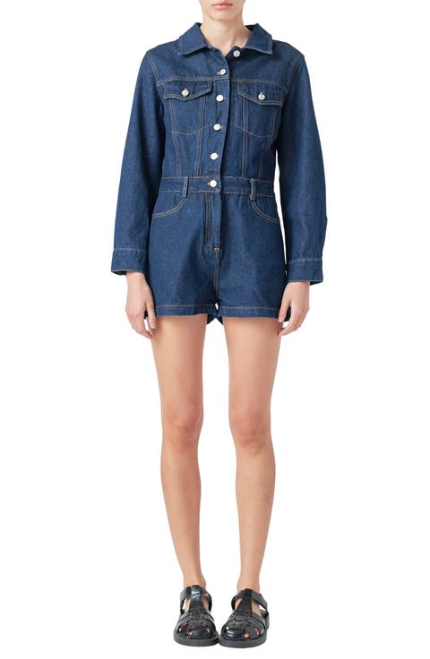 Long Sleeve Denim Romper