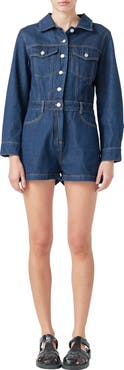 Grey Lab Long Sleeve Denim Romper