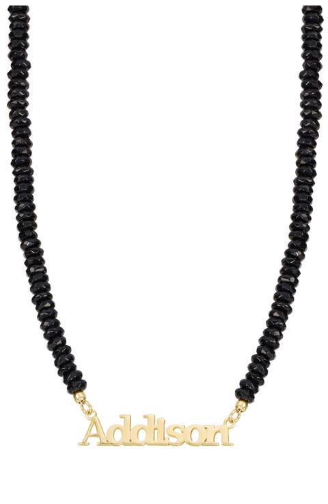 Personalized Name Onyx Bead Necklace
