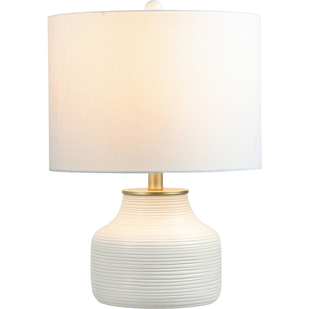 Jonathan Y Malone Modern Transitional Ribbed Tapered Ginger Jar Resin/metal Led Table Lamp In Cream