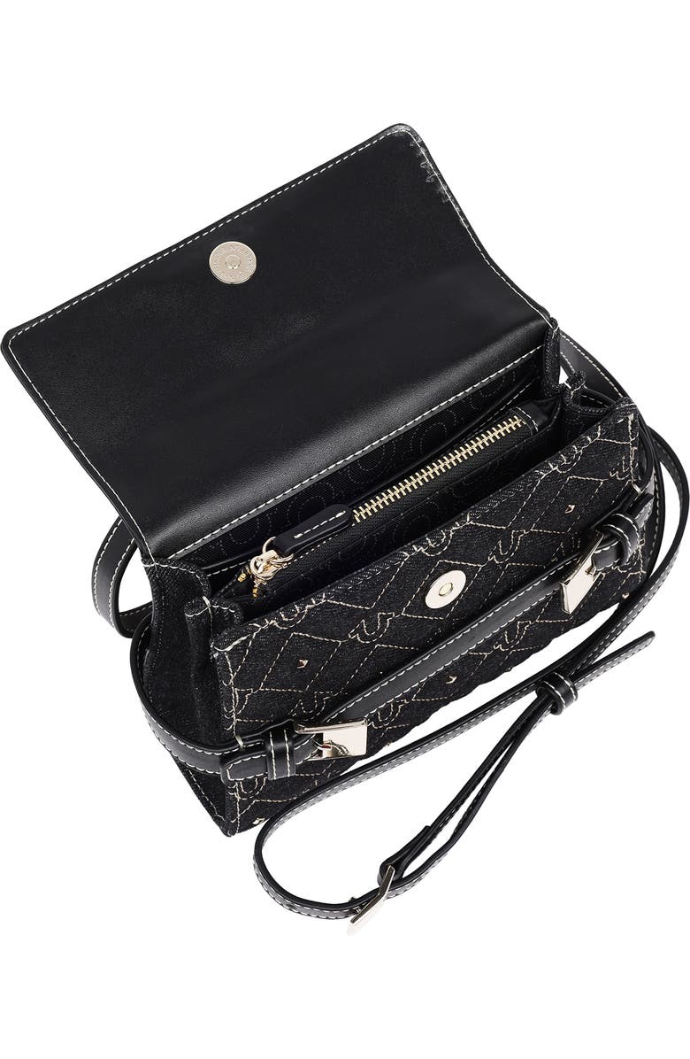 True Religion Studded Denim & Faux Leather Tote Bag, Alternate, color, Black