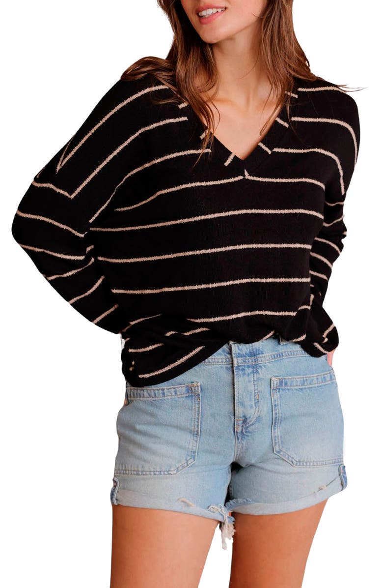 Blu Pepper Stripe V-Neck Knit Top, Main, color,