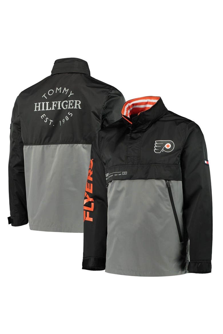 Men's Tommy Hilfiger Black/Gray Philadelphia Flyers Anorak Quarter-Zip Hoodie Jacket, Main, color, Black
