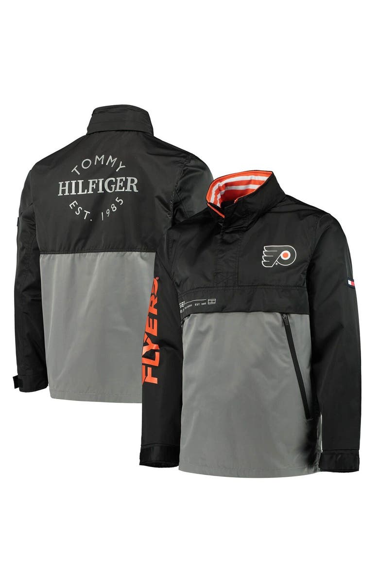 Tommy Hilfiger Men's Tommy Hilfiger Black/Gray Philadelphia Flyers Anorak Quarter-Zip Hoodie Jacket, Main, color, Black