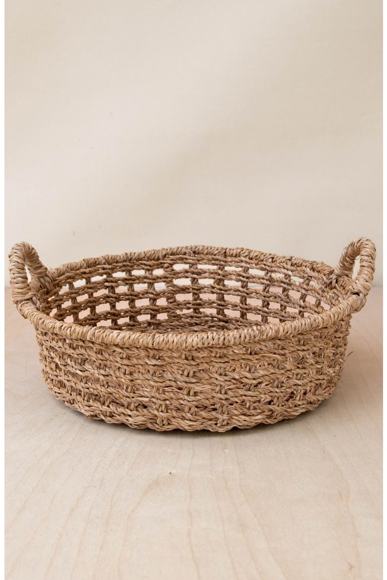 Round Tray Open Weave with Cutout Handles, Alternate, color, Natural