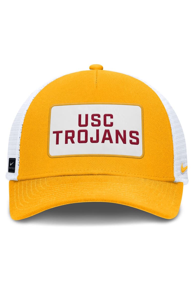 Men's Nike Gold/White USC Trojans 2025 On-Field Rise Patch Trucker Adjustable Hat, Alternate, color, Gold