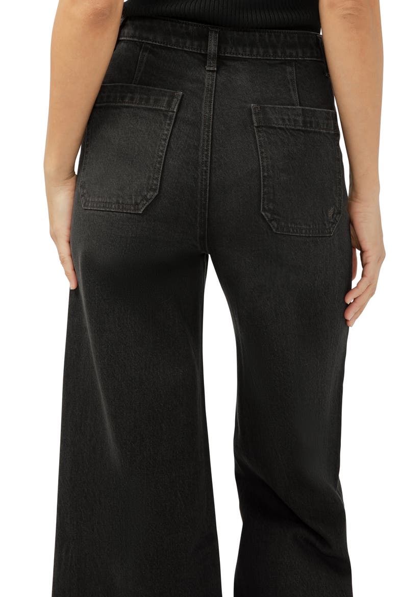 Patch Pocket High Waist Ankle Wide Leg Jeans, Alternate, color, EBONY