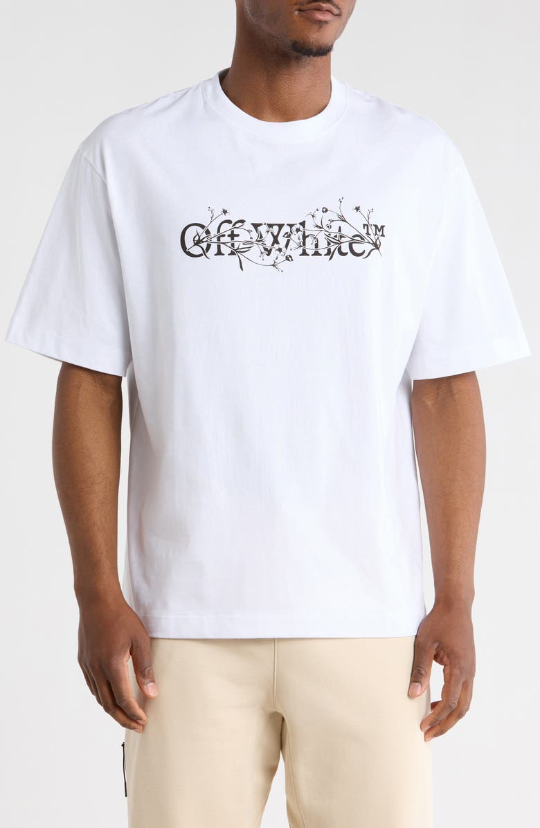 Off-White Bookish Flower Graphic T-Shirt, Main, color, White/Black