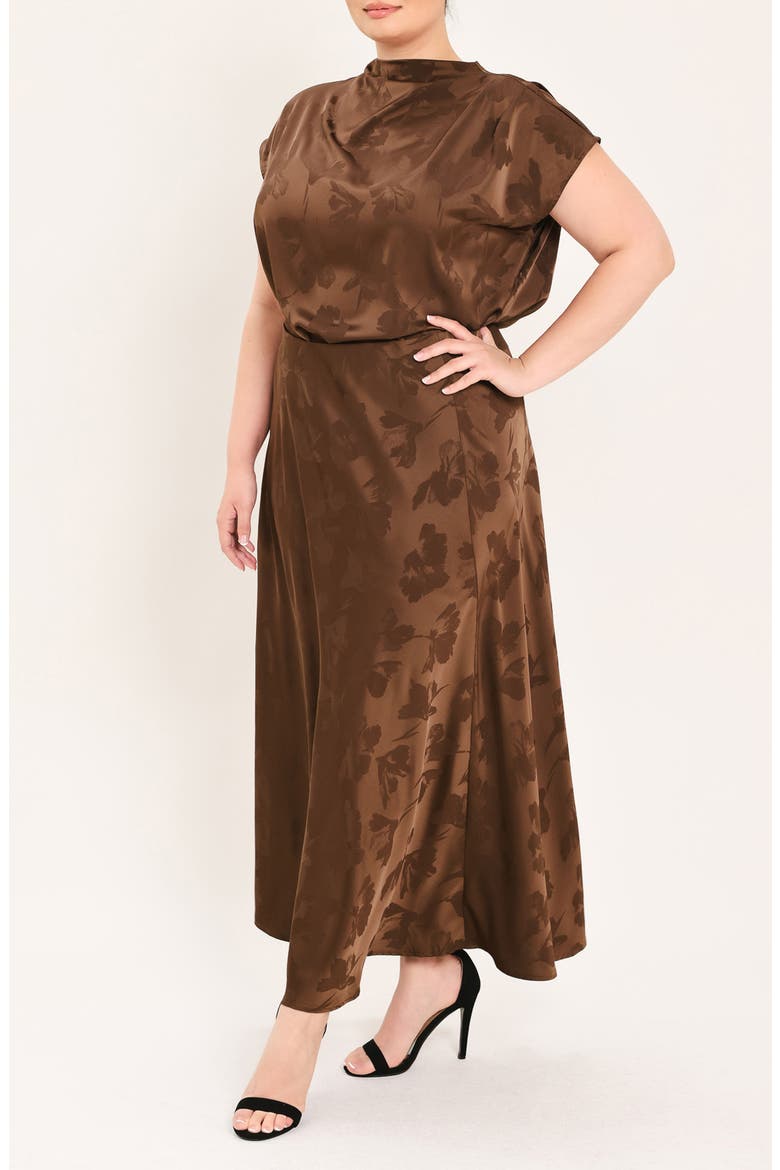 Floral Satin Maxi Skirt, Alternate, color, BROWN