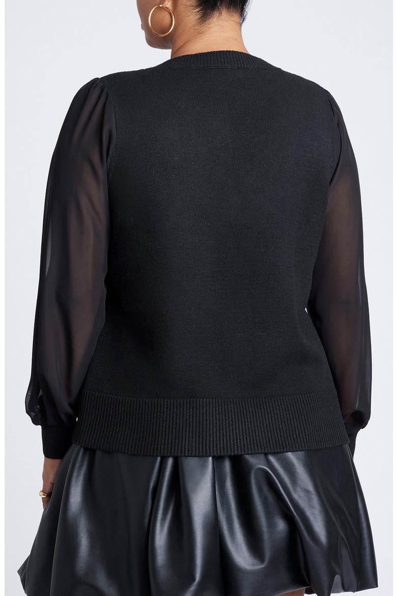 Sheer Sleeve V-Neck Sweater, Alternate, color, BLACK ONYX