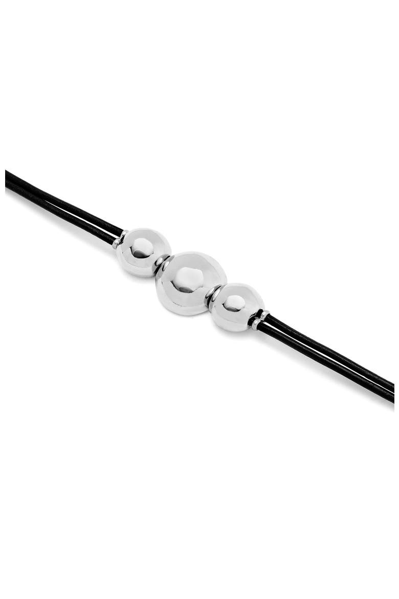 Sterling Silver-Plated Leather Strap with Three Large Central Balls, Alternate, color, Silver