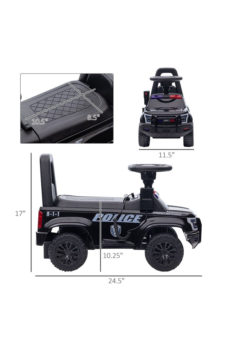 Aosom Kids Police Car Ride-on with Megaphone, Storage, Alternate, color, Black
