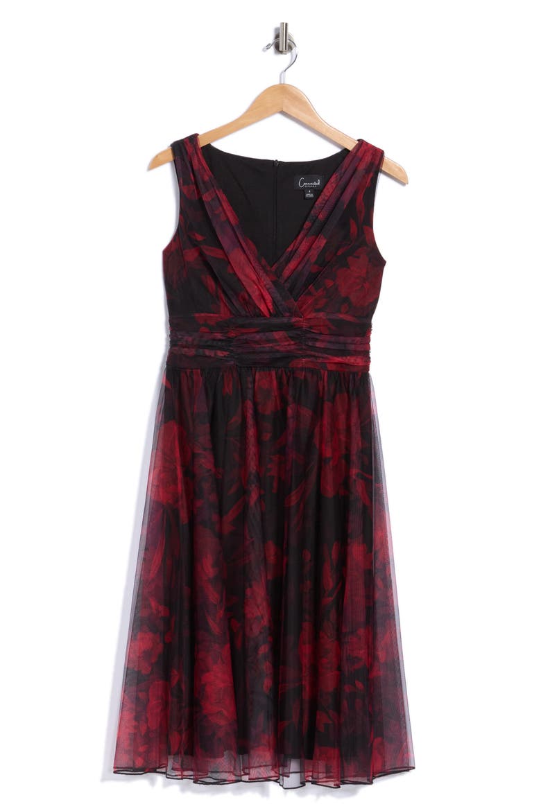 Mesh Overlay Midi Dress, Alternate, color, RUBY