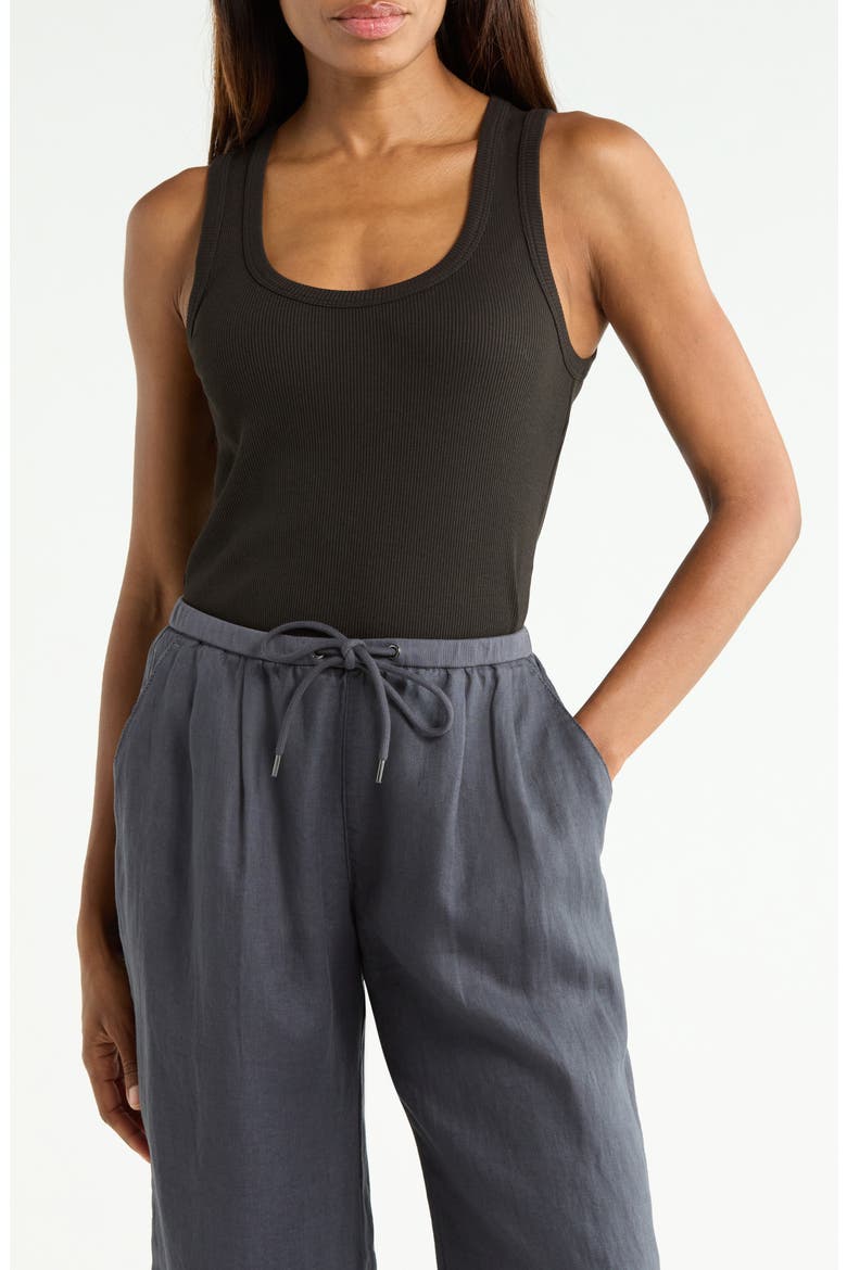 Scoop Neck Ribbed Tank, Main, color, BLACK