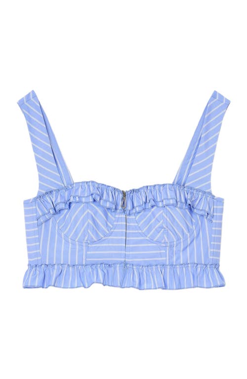 Sandro Womens Bleus Striped Ruffle-trim Cotton-blend Crop Top In Blue