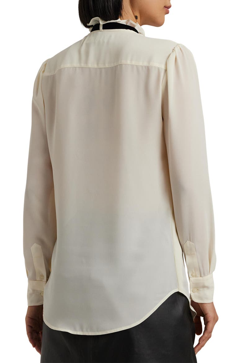Ruffle Trim Georgette Button-Up Shirt, Alternate, color, MASCARPONE CREAM/ BLACK