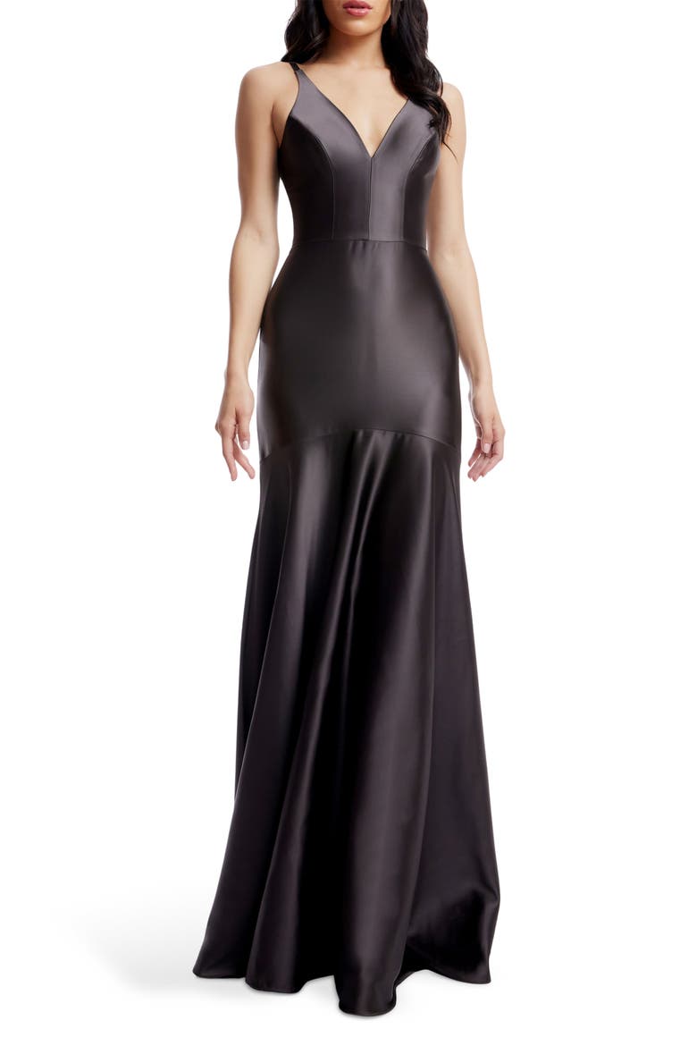 Shirley Stretch Satin Mermaid Gown, Main, color, MOCHA